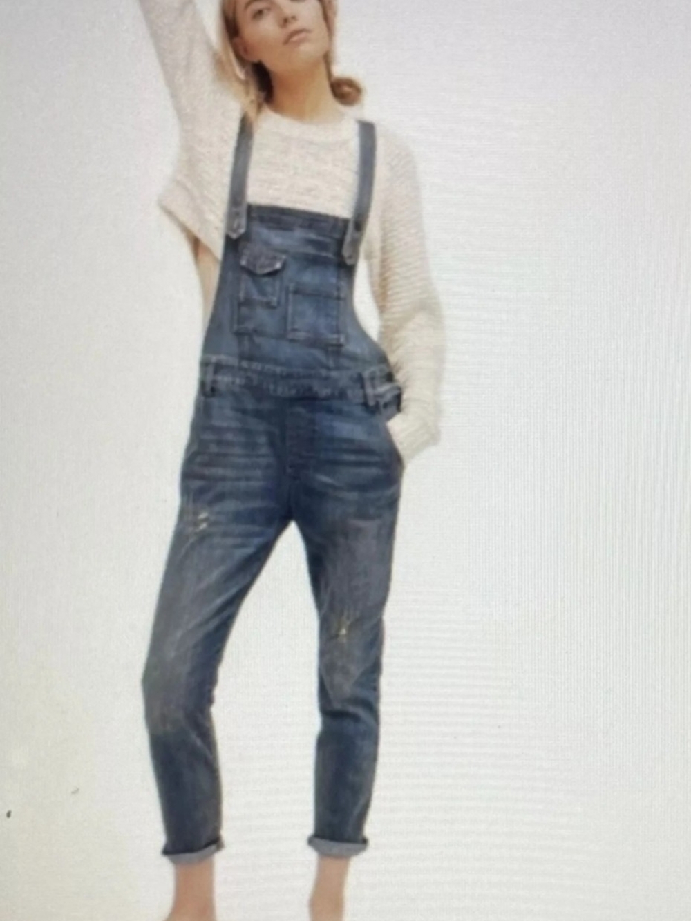 Free People 'Brady' Denim Distressed Slim Fit Overalls Medium Wash Size 25